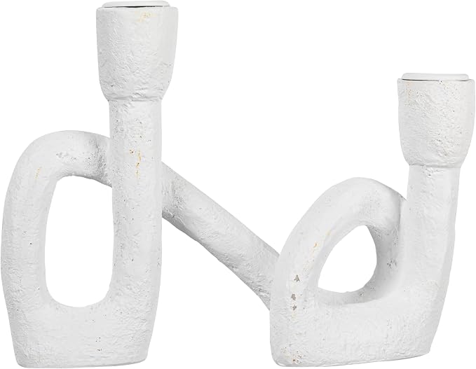 Modern Sculptural Double Taper Candle Holder, White