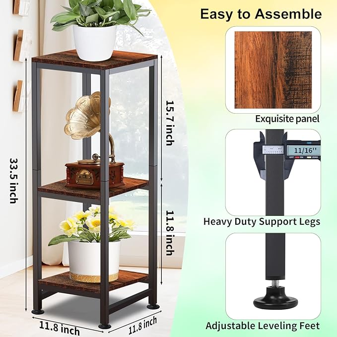 Plant Stand Indoor, 3 Tier Plant Stands for Indoor Plants, 33.5'' Tall Multiple-Tier Plant Shelf Square Flower Stand for Patio, Living Room, Balcony