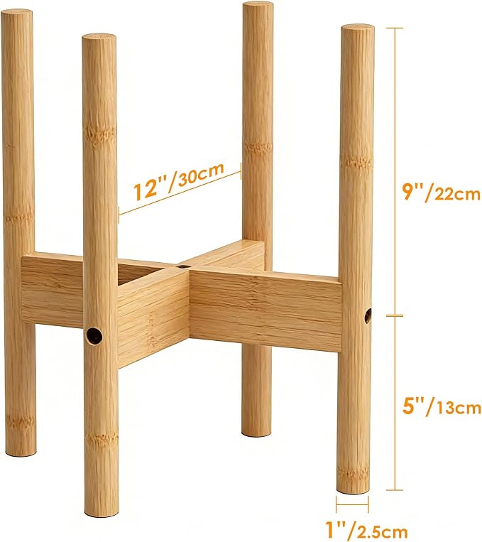 ALIGADO Bamboo Plant Stand Indoor, for Up to 12 Inch Pots, Built to Fit Corners, Sturdy & Stable Design, Natural Wood Color