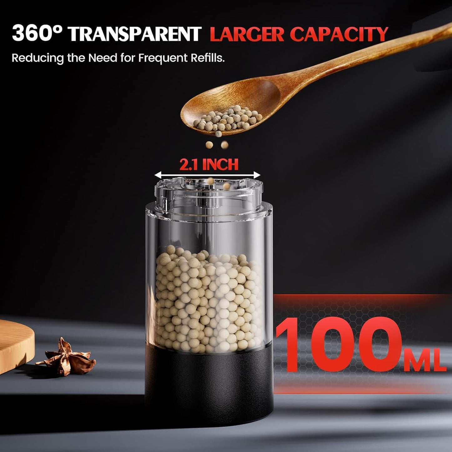 Skiennix Electric Salt and Pepper Grinder Set - Automatic Battery Mill with Adjustable Coarseness | Larger Capacity & LED