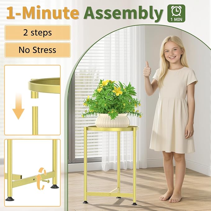 LASZOLA Metal Large Plant Stand for Indoor Plants, Morden Corner Plant Holder Rack, Sturdy Vertical Single Flower Shelf for Living Room Bedroom Patio Garden Balcony, Gold