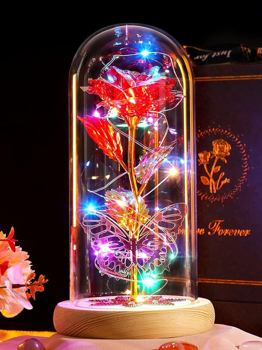 Beferr Christmas Birthday Gifts for Women, Mom Gifts for Christmas Galaxy Glass Rose Forever Preserved Flowers for Delivery Prime Rose in Glass Dome Xmas Gifts for Grandma Wife Sister Her, Red