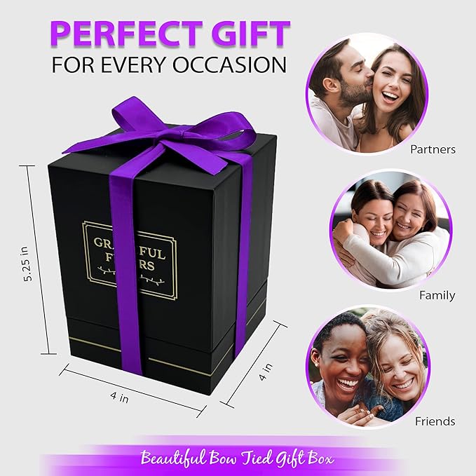 Graceful Fleurs | Real Long Lasting Roses for Years | Preserved Fresh Flowers for Delivery Birthday | Birthday Gifts for Women | Forever Roses in a Box (Purple, Black Box, 4 Roses)