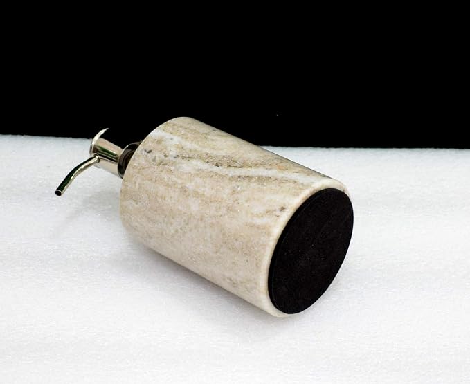 Stone Made Natural Stone Liquid Soap Dispenser by Wigano.Stone Soap Dispenser with Chrome Polish Pump Ideal for Room Bathroom, Luxury Hotel Bathroom (Brown)