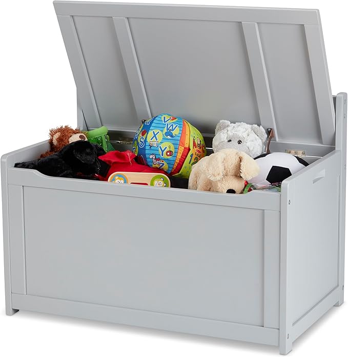 Melissa & Doug Toy Chest, Wooden Toy Storage Box with Safety-Hinged Lid, Kids Toys Storage Organizer for Playroom, Bedroom, & Montessori Classroom Furniture for Boys & Girls Ages 3+, Gray