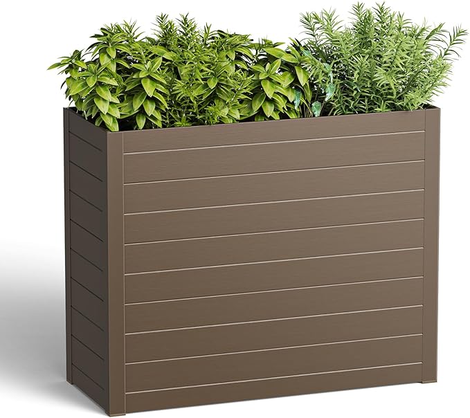Outdoor Planter Box,Large Rectangular Planter for Indoor or Outdoor Patio/Porch, Durable All-Weather, Modern Design for Plants, Flowers, Garden (Brown)