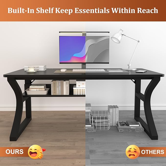 AZN Computer Desk, 47'' Computer Desk, Home Office Desks w/Storage, Home Office Desks w/U-Size Metal Frame for Home Office Bedroom, Study Writing Work Table w/Water-Resistant, Scratchproof Surface