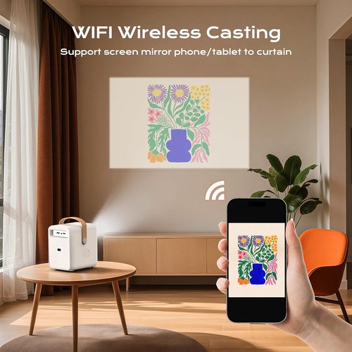 BESGEER Mini Projector - WiFi & Bluetooth 1080p Portable Projector for DIY Rug Tracing | Cream White