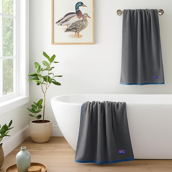 REDKISS 6 Piece Bath Towel Set, 100% Cotton, Soft Absorbent 600 GSM | Includes 2 Bath Towels, 2 Hand Towels & 2 Washcloths | Quick Dry | Contrast Border Design | Bathroom | Guest Bath & Apartment