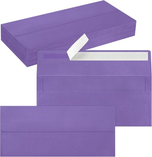 Regine Switzerland Self-Seal Business Envelopes - 50 Pack Standard Purple, 4 1/8 x 9 1/2 Inches for Secure Mailing