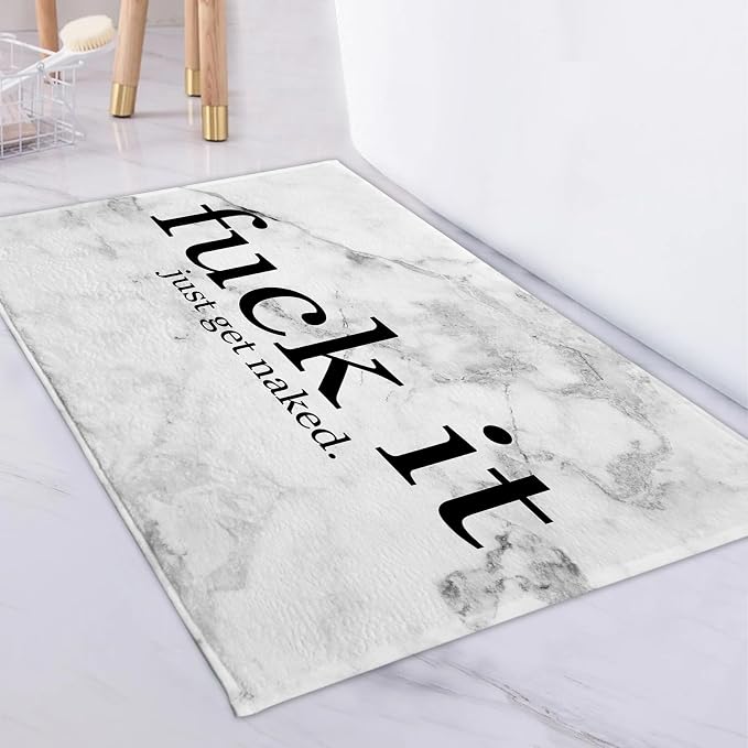 LB Black and White Marble Bath Mat for Bathroom- Funny Fuck It Just Get Naked Non Slip Doormat- Modern Geometric Absorbent Memory Foam Living Room Bedroom Door Front Floor Area Rugs,31.5x19.6 Inch