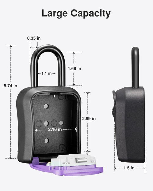 Puroma Key Lock Box - Portable Wall-Mounted Key Storage with Resettable Code | Purple, 1 Pack