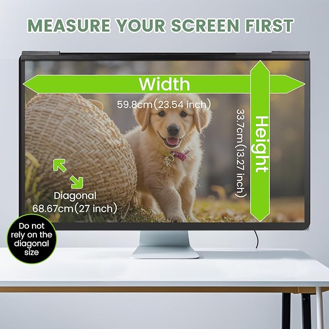 [2 PACK] EliWhale 27 Inch Removable Hanging Computer Privacy Screen for 16:9 Widescreen Monitor, Matte Anti-Glare, Bluelight Block, 30° Anti-Spy, Eye Health Monitor Privacy Shield for LG HP AOC Acer,613*370mm(24.1 * 14.5 inch)