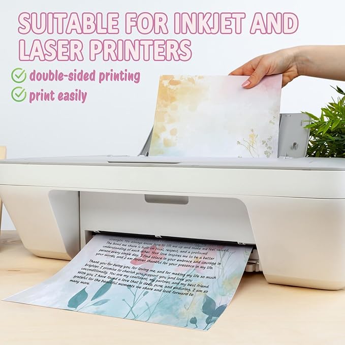 Tlenpo Watercolor Stationery Paper, 8.5 x 11In, 88 Sheets Double-Sided for Business or Personal Use - Decorative Scrapbook Writing Letters and Invitations, 100gsm