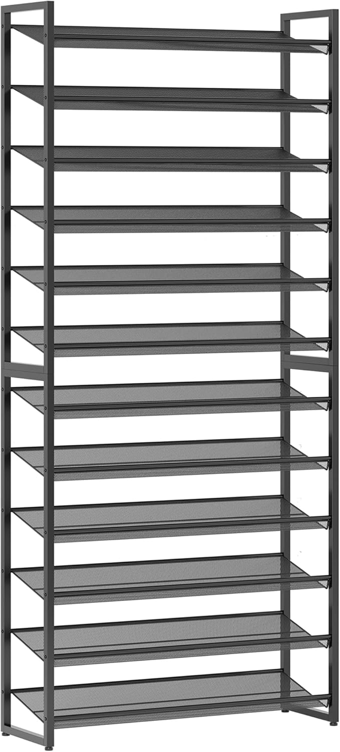 Nunsino Shoe Rack,12 Tier Metal Shoe Organizer,Max Holds 60 Pairs,Heavy Duty Shoes Shelf for Garage, Entryway, Closet,Black