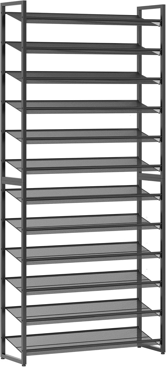 Nunsino Shoe Rack,12 Tier Metal Shoe Organizer,Max Holds 60 Pairs,Heavy Duty Shoes Shelf for Garage, Entryway, Closet,Black