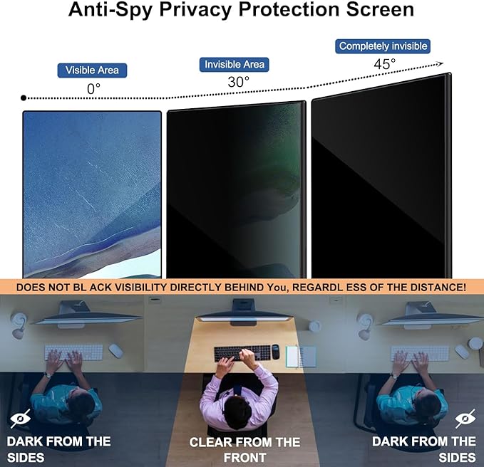 Pozlle 32 Inch Hanging Computer Privacy Screen Protector Shield Compatible for 16:9 Widescreen Desktop Monitor - Anti-UV & Blue Light Filter - Hanging Design for Easy On/Off