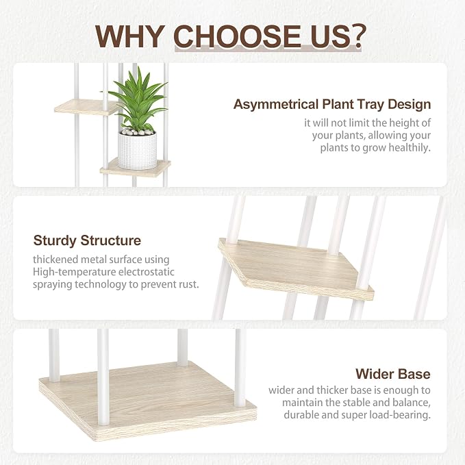 Oppro 6 Tier Tall Plant Stand Indoor, Large Metal Wood Muti Level Vertical Planter Shelf Orchid Holder for Narrow Corner, Sturdy Heavy Duty Flower Display Rack for House Decor Living Room Bedroom, White