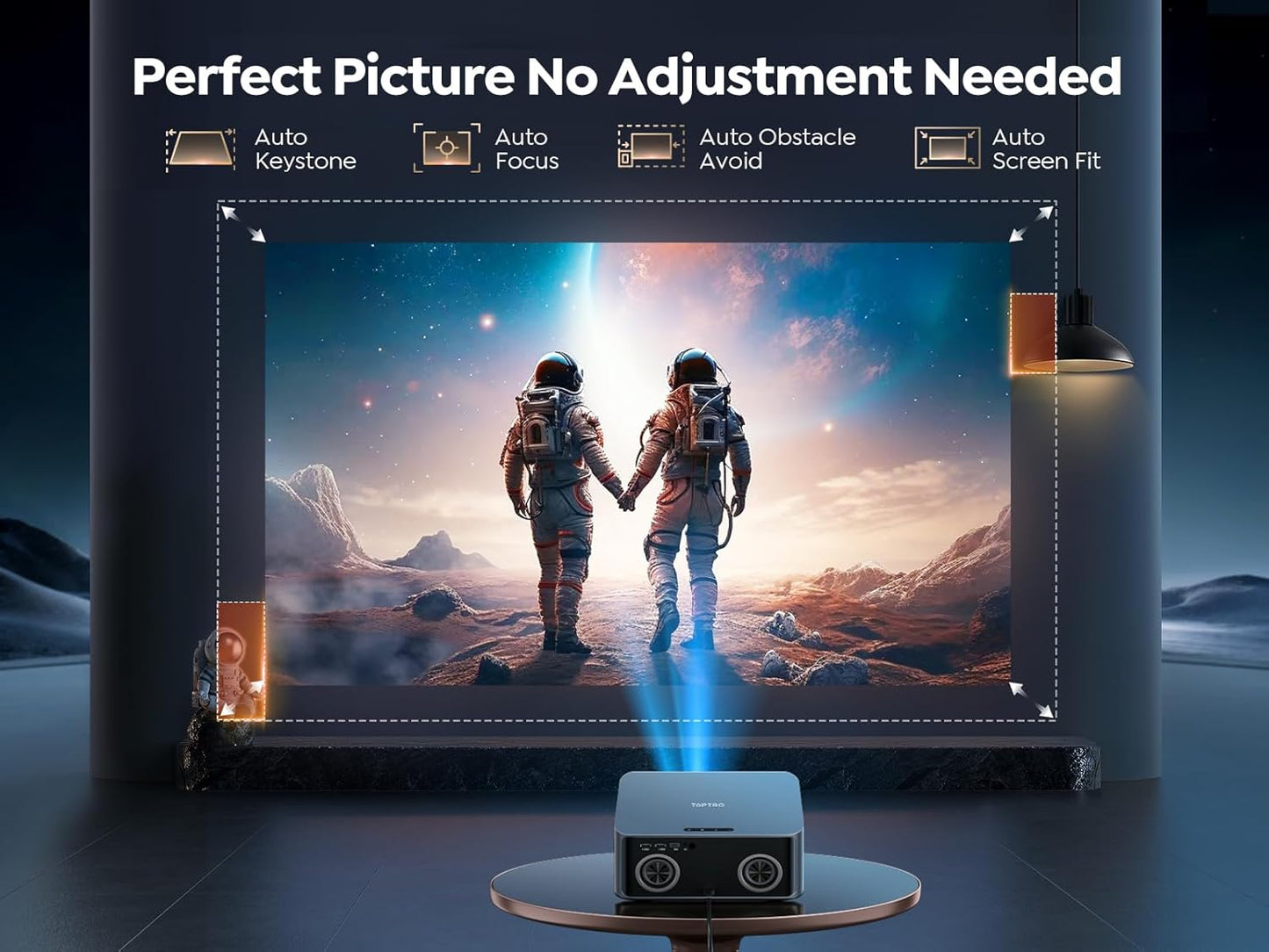 TOPTRO X9 Smart Projector - 4K Dolby Audio with WiFi 6 & 2-Way Bluetooth | Native 1080P, HDR10, AI Auto Focus