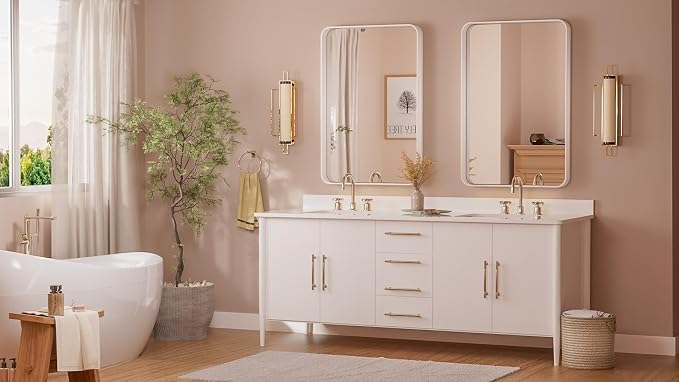 TETOTE 24 x 36 White Frame Mirror for Bathroom Brushed Metal Frame Wall Mounted Rectangle Mirror for Vanity with Sandy Textured Surface(Horizontal/Vertical)