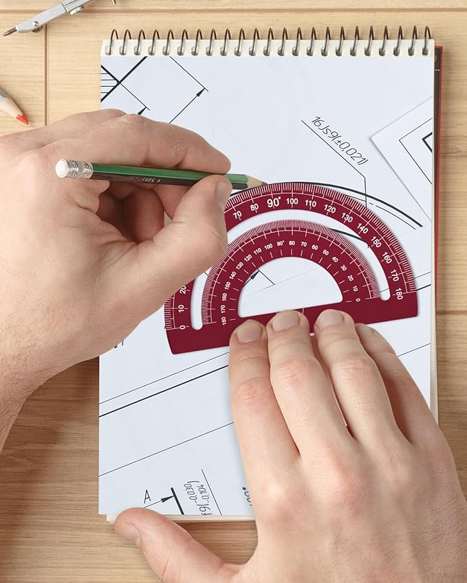Honagu Triangular Ruler Set, 4 Pieces Aluminum Alloy Ruler, Metal Drafting Ruler, Geometric Protractor for Students, Draftsmen, Engineers, School Office Supplies (Rose Red)
