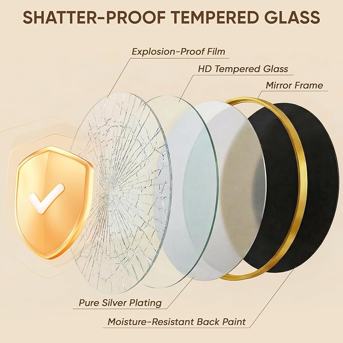 Antok 20 Inch Round Mirror for Wall, Round Bathroom Mirror, Circle Wall Mirrors with Gold Metal Frame, Circle Mirrors Suitable for Wall, Bathroom, Vanity, Living Room, Entryway