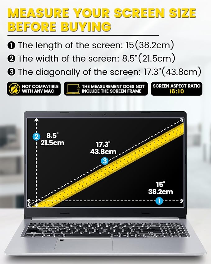 F FORITO 17 Inch 16:10 360°Laptop Privacy Screen Protector, Anti Peeping Anti Glare Laptop Privacy Shield, Reduce Eye Strain & Eye Protection