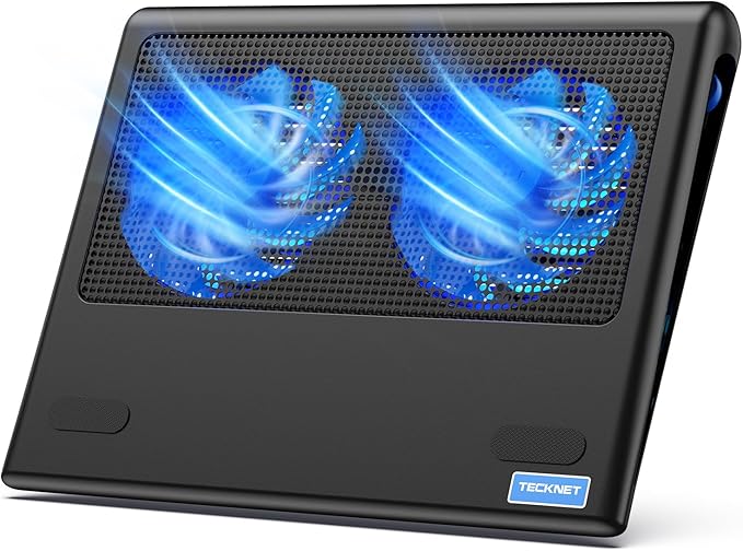 TECKNET Laptop Cooling Pad - 12"-15.6" Laptop Cooler, Powerful Cooler and Ultra Quiet for Gaming Laptops Pad, 2 Wind Speed Adjustable, USB A & C Powered Cooler Stand with Laptops Fan LED (Blue)