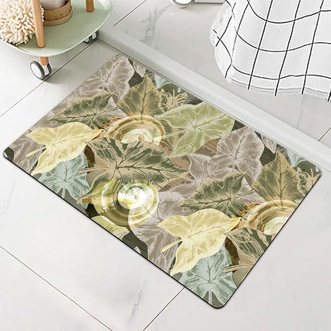 Diatomaceous Earth Bath Mat,Abstract Tropical Plant Non-Slip Volume Super Absorbent Fast Drying for Bathroom Kitchen Door mat,Eco-Friendly Easy to Clean 16×24Inch (40 * 60cm)