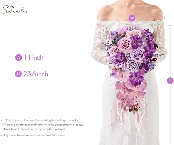 Serwalin 11 Inch Wedding Bouquets for Bride Bridesmaid, Purple Bridal Bouquets for Bride, Artificial Bouquets of Flowers for Wedding Ceremony Bridal Shower and Anniversary Day Decor
