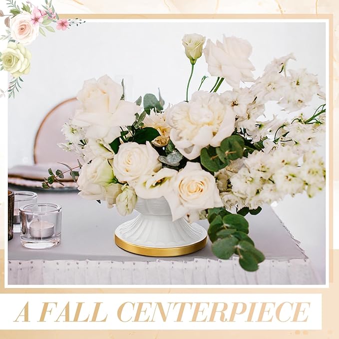4 Pcs Metal Compote Bowl for Centerpiece Flower Holder Small Compote Vase Indoor Outdoor Flowers Fruits Plant for Christmas Wedding Home Party Decoration (Medium,White)