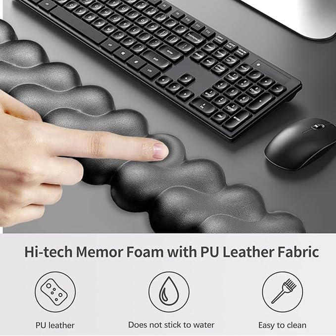 Wrist Rest for Keyboard and Mouse, Upgrade Enlarge Mouse Pad Wrist Rest, Ergonomic Memory Foam, Non-Slip Base for Computer Gaming & Office Work, 2 Piece Set, Clouds Black (17.71x3.15+6.29x3.15 inch)