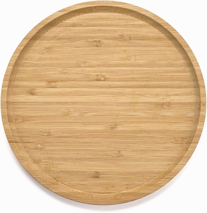 Round Bamboo Tray, Wood Serving Tray, Wooden Platter, Wood Charcuterie Board, Decorative Tray for Coffee Table, 9.8 inch