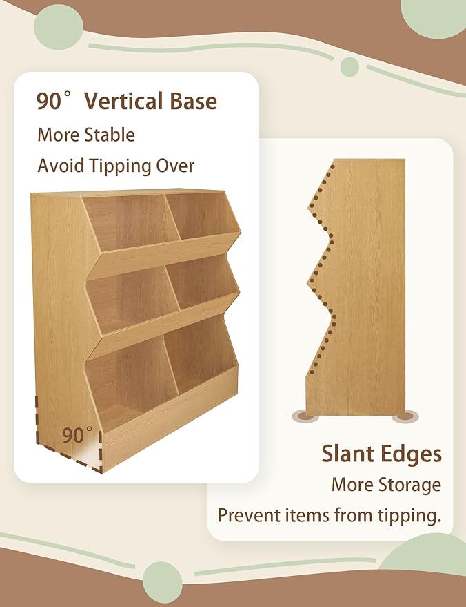 DINZI LVJ Toy Storage Organizer, Kids Bookshelf, Wooden Toy Storage Cabinet, 6 Cubby Children Bookcase, 35.4" L Toddler Book Shelf for Playroom, Living Room, Nursery, Hallway, School, Natural
