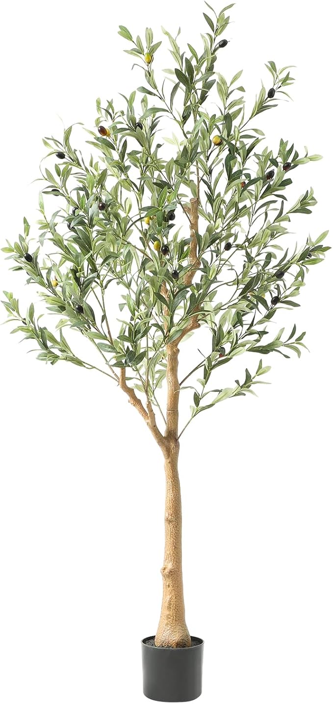 Tall Faux Olive Tree，5Ft(60in) Realistic Texture Potted Silk Artificial Olive Tree， Fake Olive Trees Indoor Outdoor for Home Office Living Room Bedroom Foyer Porch Decor.