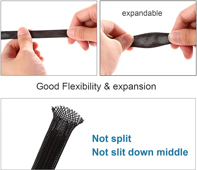 25ft - 1/8 inch PET Expandable Braided Sleeving – Black – Alex Tech Braided Cable Sleeve