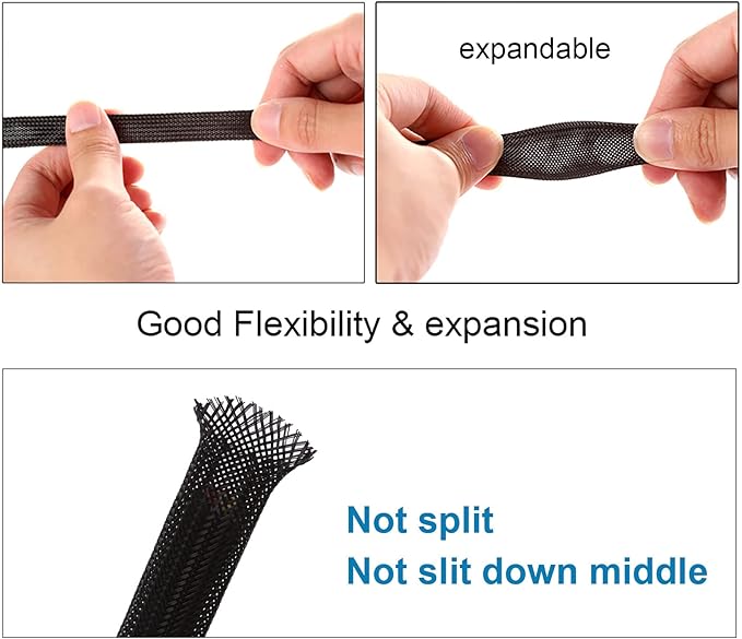 100ft - 3/8 inch PET Expandable Braided Sleeving – Black – Alex Tech Braided Cable Sleeve