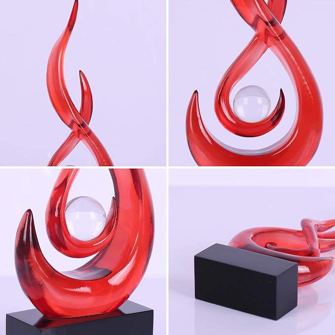 Modern Abstract Art Table Decoration,Resin Flame Statue Modern Centerpiece Ornaments for Living Room Great Gift Idea Home Decor,Collectibles (Red)