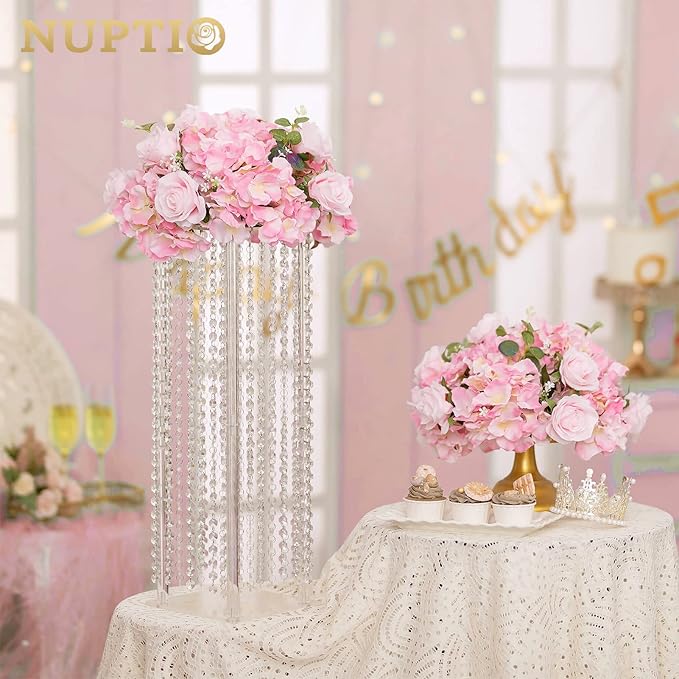 NUPTIO Flower Ball Arrangement Bouquet - 10 Pcs 14.2 inch Diameter Pink Fake Flowers Roses Balls for Centerpieces Tables - Artificial Rose Arrangements for Wedding Centerpiece Table Decorations
