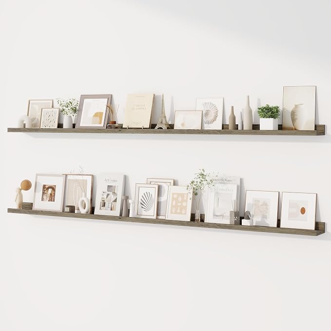 Dreamland Picture Ledge Shelf for Wall, Floating Shelves Set of 2,72 inch Long Floating Shelves with Lip for Living Room,Bedroom,Bathroom,Kitchen,Grey