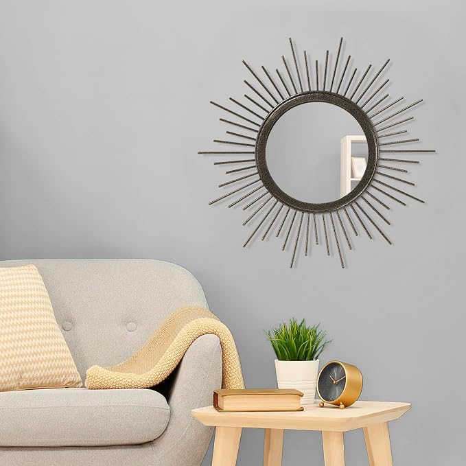 Sunburst Spoked Large Wall Mirror Boho Home Circle Art Mirror Modern Metal Mirror for Wall Decorative Bathroom Bedroom Vanity Hallway Balcony Living Room Entryway 20"