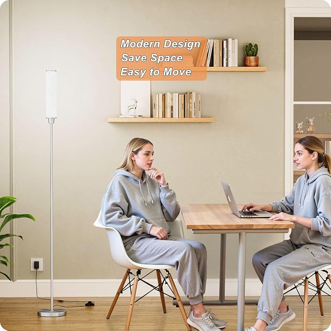 Nukanu Floor Lamp with Remote Control,Floor Lamps for Living Room/Bedroom/Office, Stepless Adjustable 3000K-6000K Colors and 10-100% Brightness,Standing Light with Foot Switch (Nickel+Beige Linen)