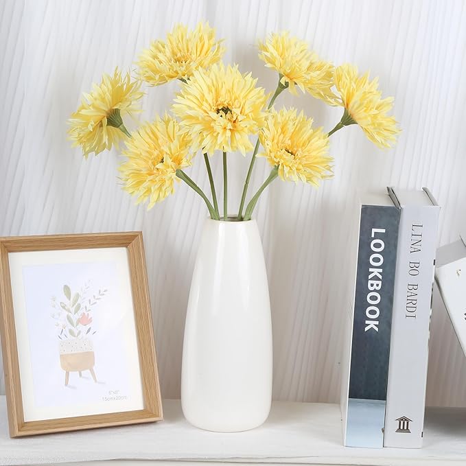 12pcs Yellow Gerbera Daisy Artificial Flowers Realistic Faux Daisies Fake Daisy Flowers for Vase Table Centerpiece Home Wedding Party Garden Decoration(Yellow)
