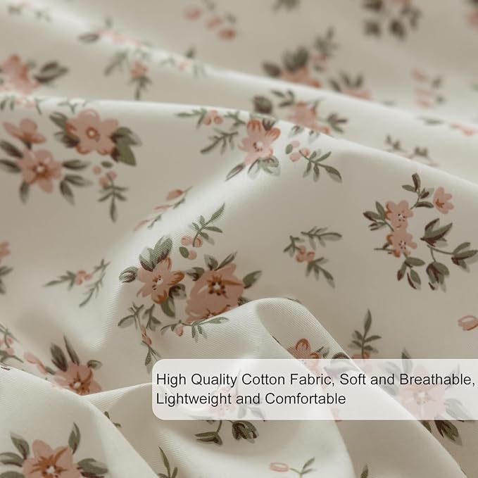 EAVD Vintage Style Garden Pink Floral Duvet Cover Twin XL White Soft Cotton Chic Shabby Pink Floral Bedding Set with 2 Pillowcases Reversible Fresh Botanical Duvet Cover with Zipper Closure