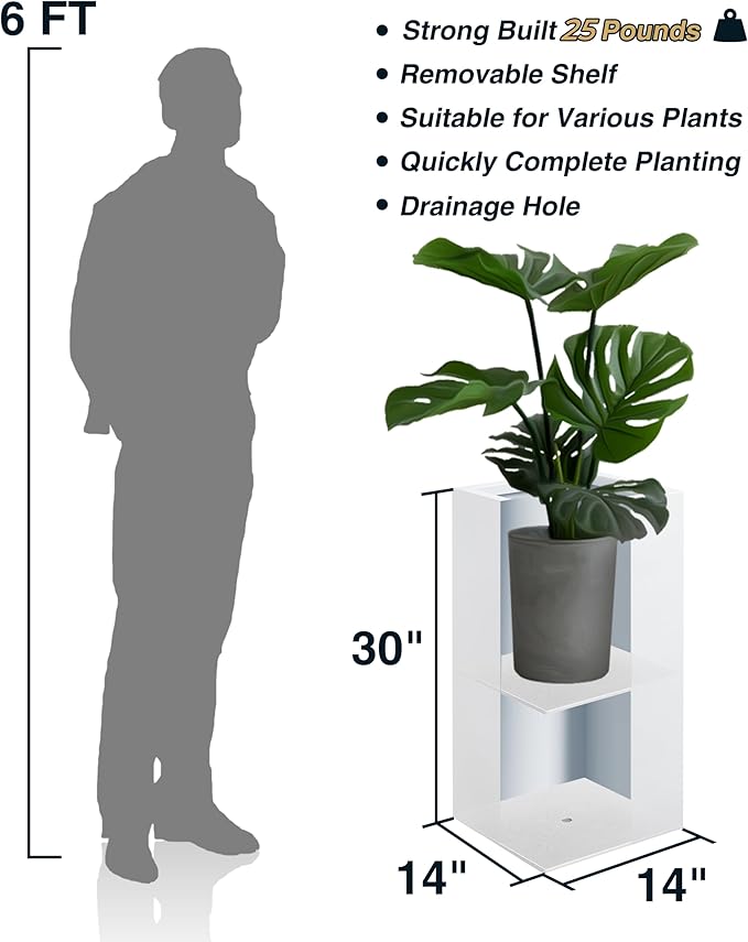 Wallowa Metallic Heavy Large Planter Box for Outdoor or Indoor, Tall Metal Planters, Rectangular Flowerpot for Front Porch, Garden, Patio ‎25Pounds Pure White, No Assembly 1 Pack