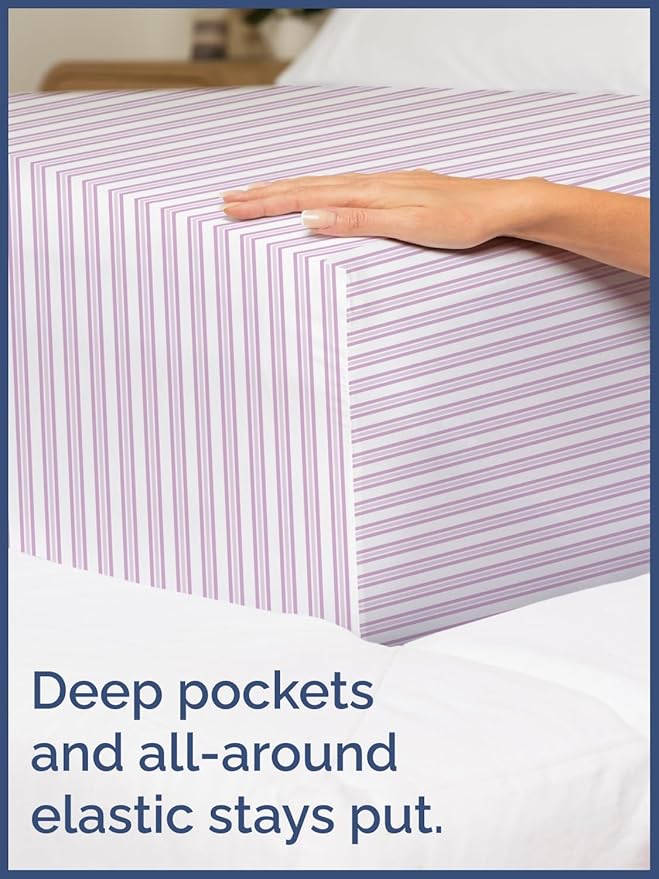 Kids Pink Stripes Queen 4 Piece Sheet Set - Boys, Girls, Teens, Toddler - Easy Fit, Deep Pockets - Breathable, Hotel Quality Sheets - Machine Washable - Wrinkle Free - Cute, Cozy & Soft - CGK Linens