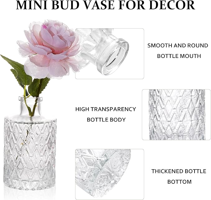 32pcs Glass Bud Vase Set, Small Vintage Glass Vase, Mini Vases for Flowers for Wedding, Party, Home or Table Decoration