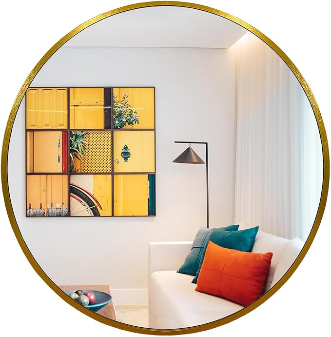 Oruii Gold Round Mirror 30 inch, Large Golden Circle Mirror Metal Frame, Large Brass Circular Mirrors for Living Room, Dining Room, Entryway, Hallway, Foyer, Bathroom, Wall