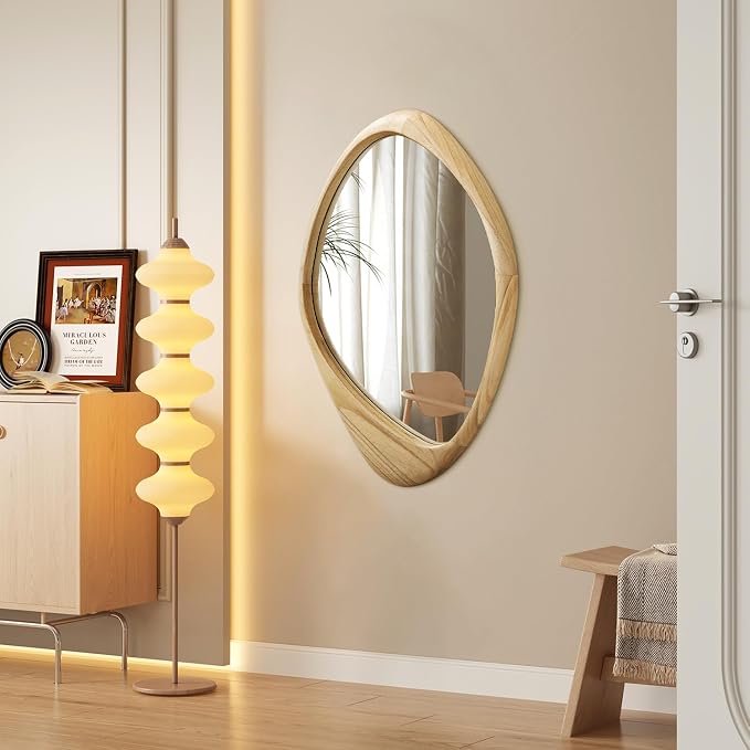 AAZZKANG Large Wall Mirror with Irregular Wood Framed 28"x20" Decorative Asymmetrical Hanging Mirrors for Bathroom Bedroom Living Room Entryway