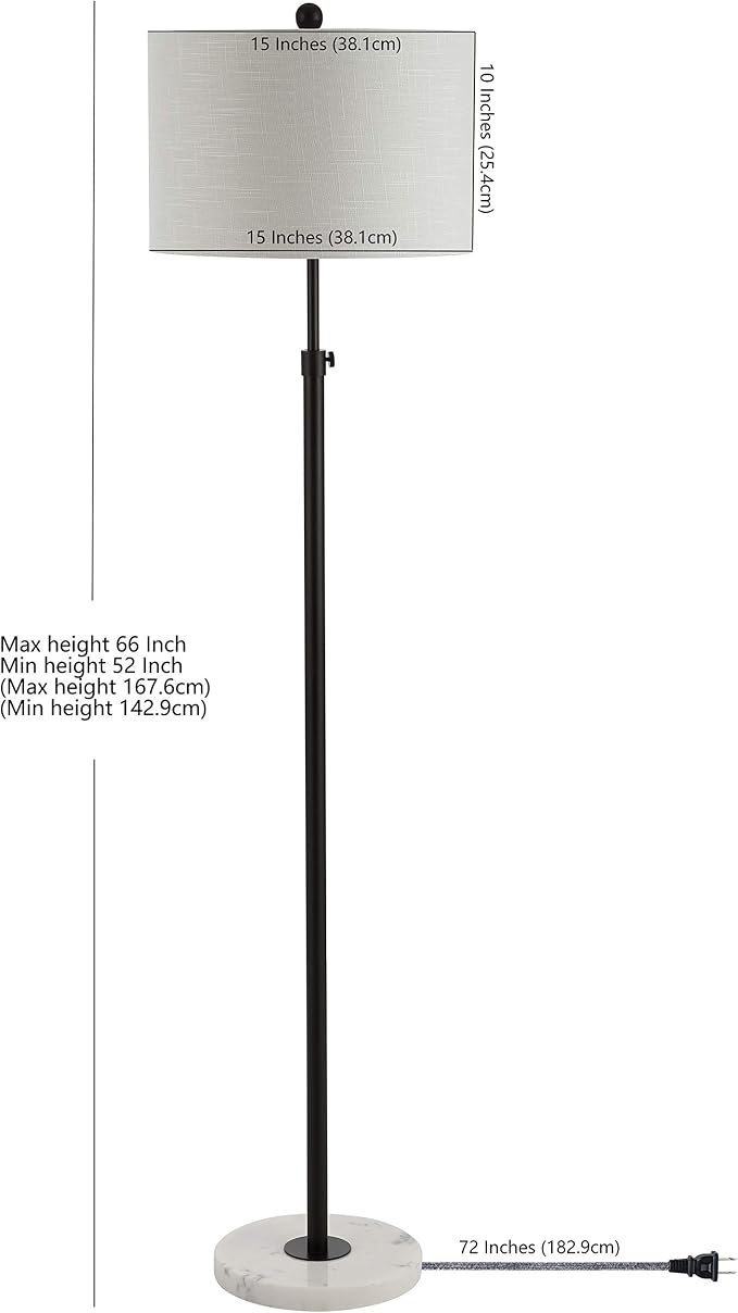 JONATHAN Y 65" Oil Rubbed Bronze and White Marble Adjustable LED Floor Lamp, Modern Glam Standing Light for Living Room Bedroom, White Linen Shade, Bulb Included (JYL3022B)